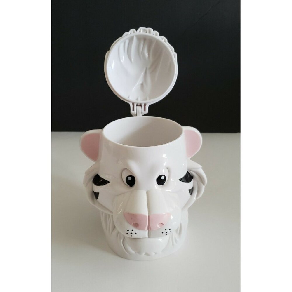 Ringling Bros Barnum Bailey Circus Tiger Mug Cup Flip Lid Souvenir White Black